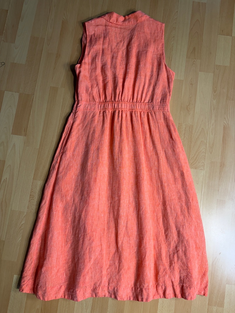 Talbots Faux Wrap Linen Shirt Dress Fit & Flare Orange Creamsicle Resort Beach - Picture 9 of 12